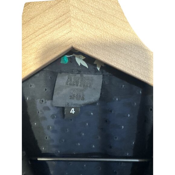 Anna Sui Womens Sheer Wrap Dress Size 4 Black With Floral Accents Short Sleeves - Picture 2 of 5